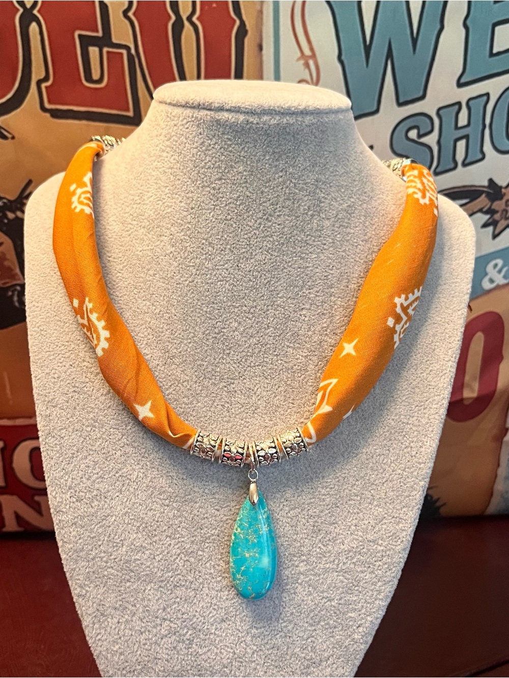 Southwestern, Country Western ‘Dandelion’ Boho Bandana Scarf Necklace